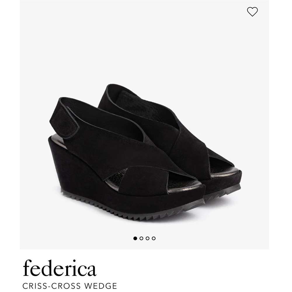 NWOT Pedro Garcia Federica Black Suede Criss-Cross Wedge Platform Sandals Spain